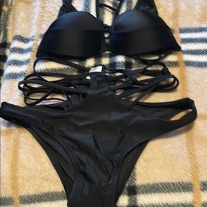 Classic Black Halter Bikini with Adjustable Straps  NWTO